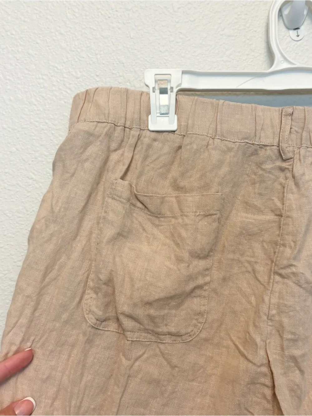 Quince 100% European Linen Pants Driftwood Stretch Elastic Waist Size L Pockets